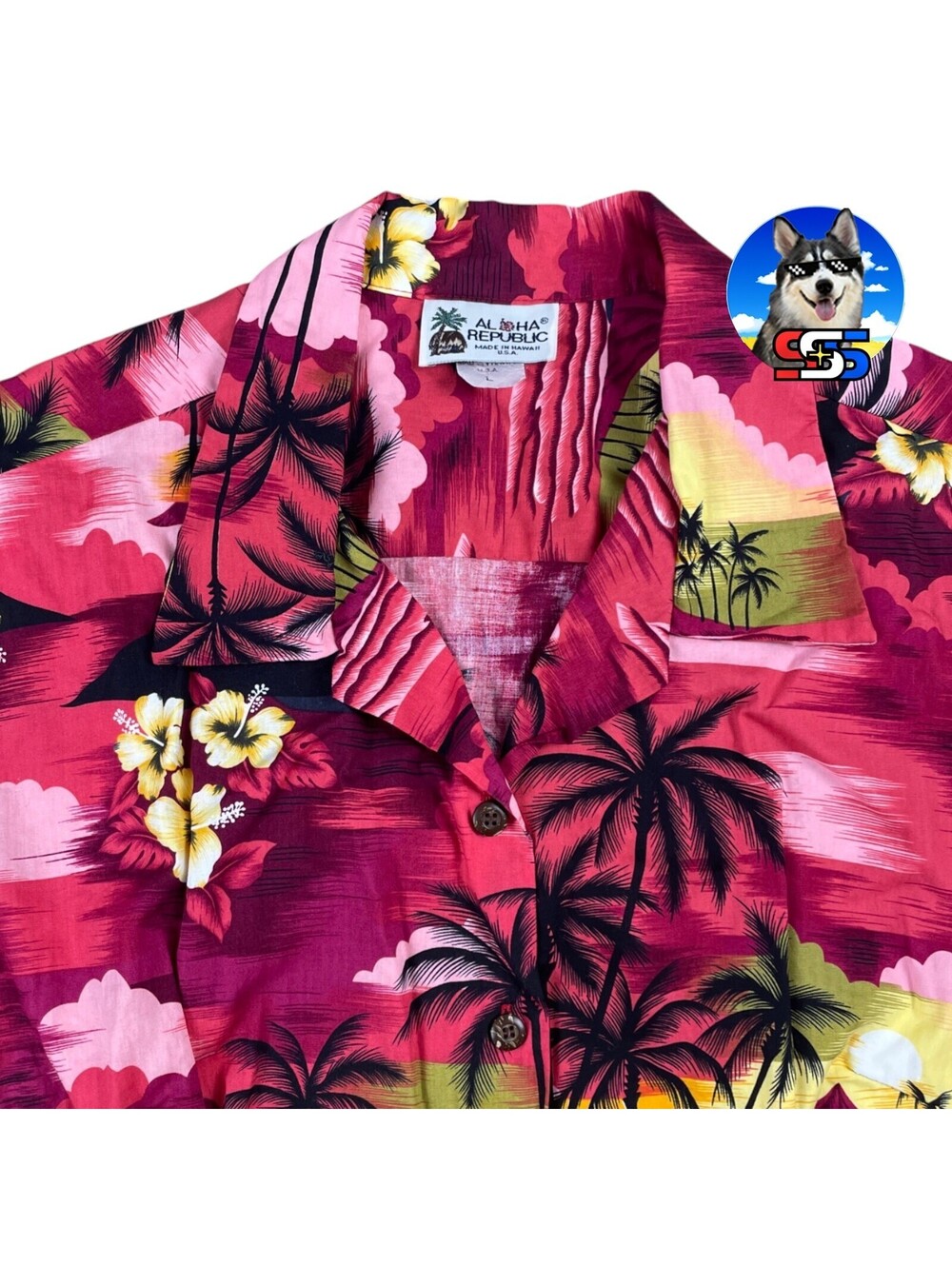 Vintage Aloha Republic Hawaiin Shirt Women's Large Sunset Print Fitted USA Made